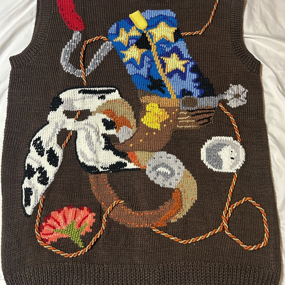 Vtg 90s Berek Marta D Sweater Vest M Wearable Art Hand Knit Western Cowgirl - Picture 16 of 16